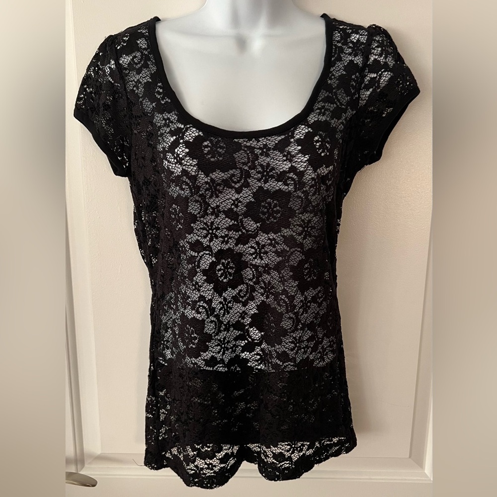 Black Lace Floral Top